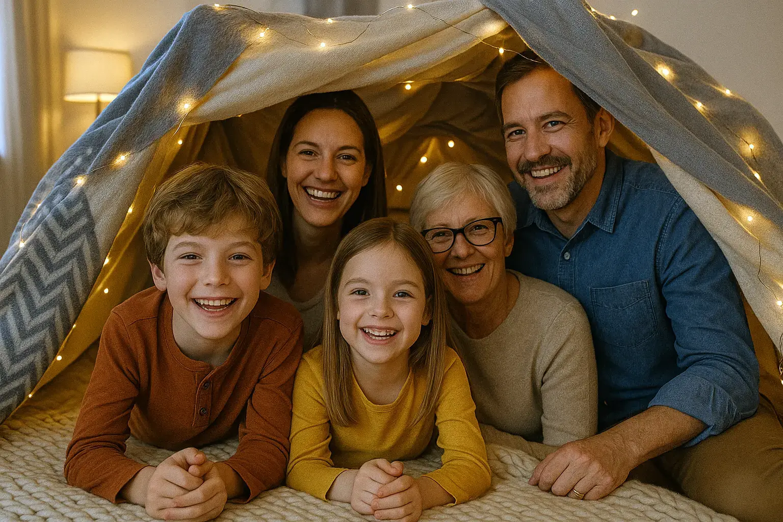 Fun family bonding activity building an indoor fort
