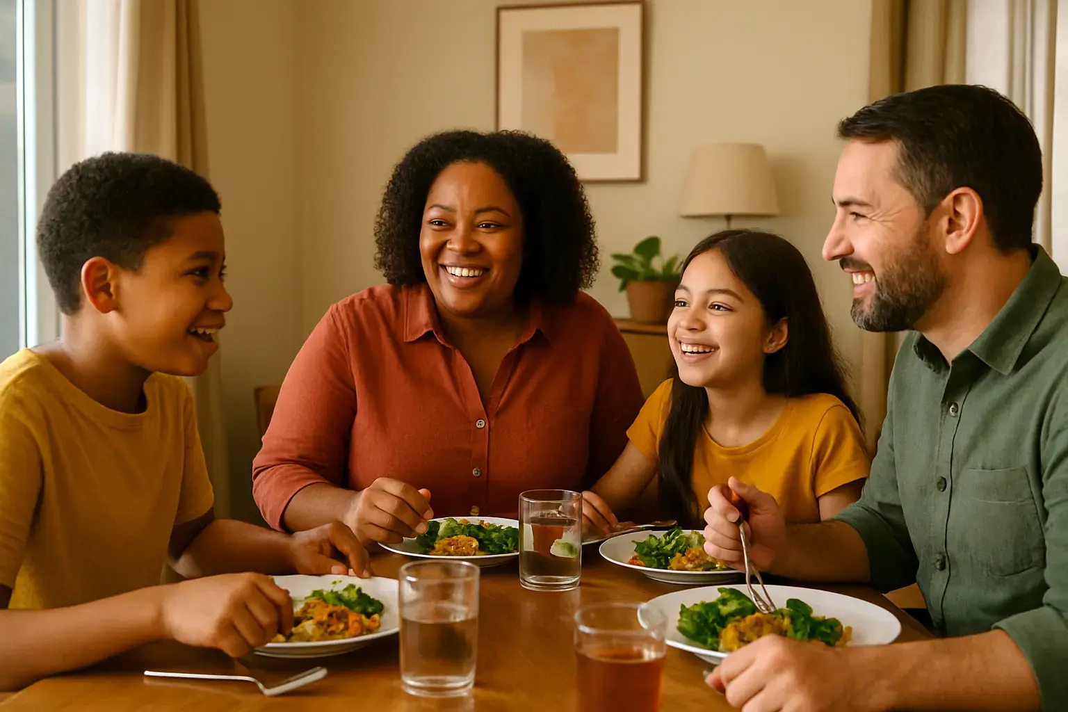 Family bonding during a relaxed and connected mealtime