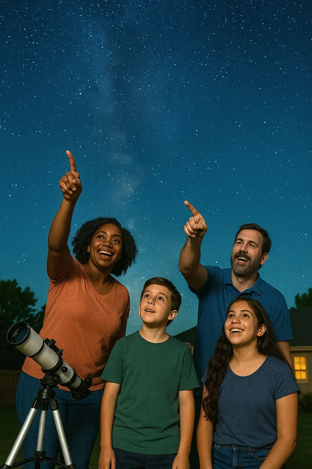 Family enjoying a night of stargazing for bonding